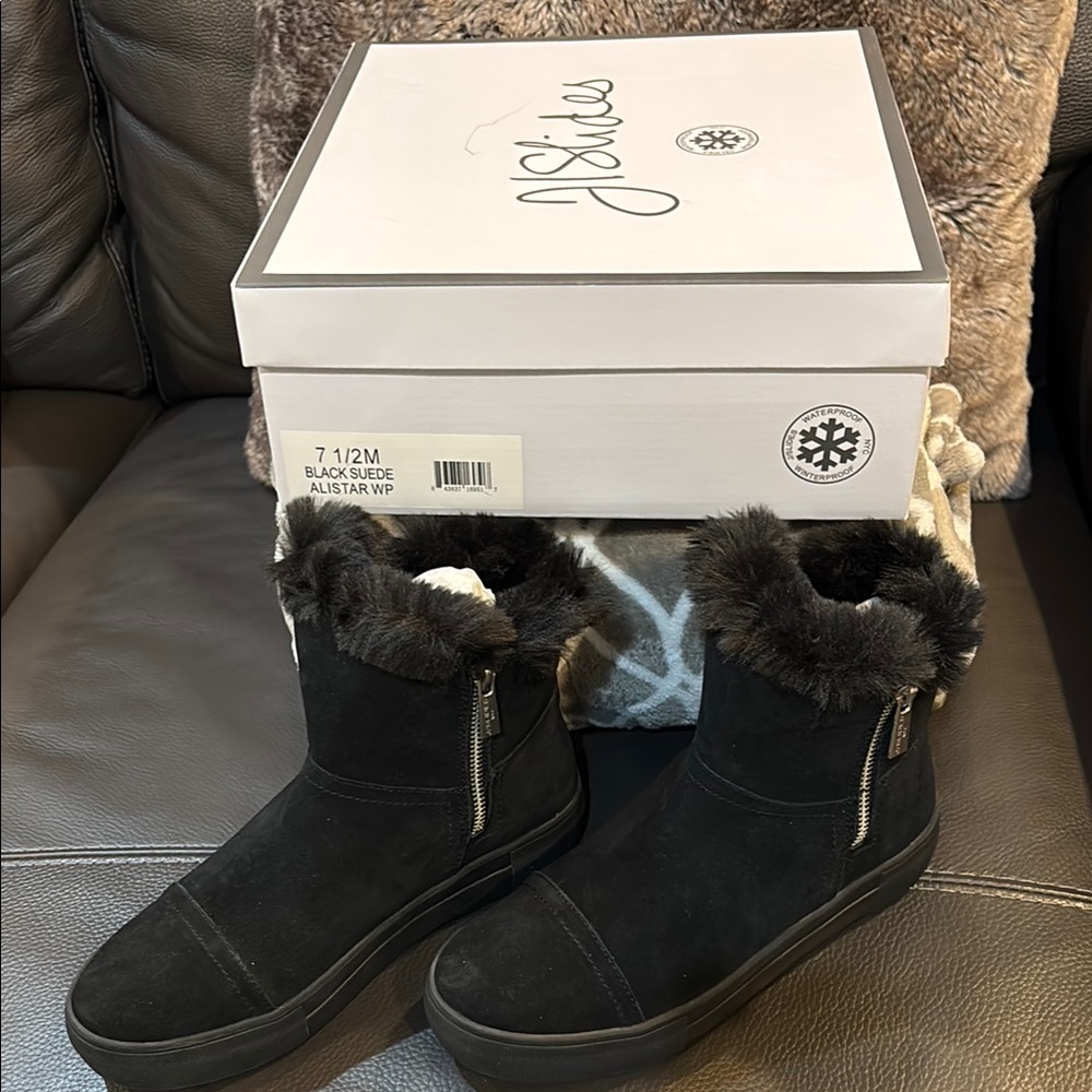 J/SLIDES Black Suede Winter Waterproof Boots